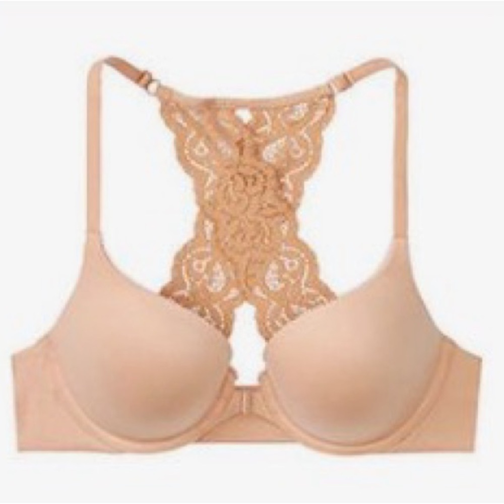Victoria’s Secret Body By Victoria Nude Racerback Lace Perfect Shape Bra 32DD